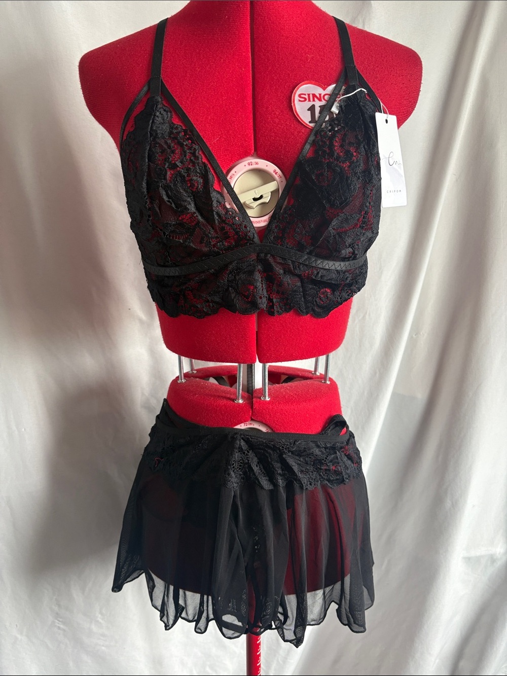 Lace Bralette & Sheer Skirt Set - Black